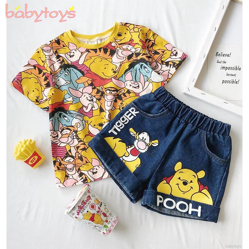 2PCS Summer Baby Boys Short Sleeve Outfits Sets Cartoon Print Tops Shirt+Shorts