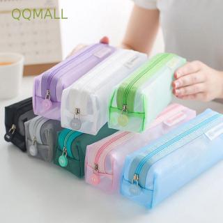 QQMALL Transparent Solid Color Stationery Student Supplies School Supplies Pencil Case