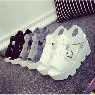 Korea Style Women Casual Wedges Open toe Thick Fashion Platforms High Heels