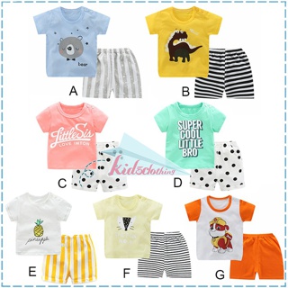 2Pcs Summer Baby Cute Short Sleeve Cartoon Print Cotton Tops T-shirt+Shorts 0-5Y