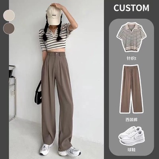 Suit pants-women-summer-high waist fashion all-match-Korean style-loose wide-leg pants women-casual slim-straight pants (1)