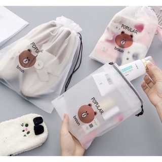 【ANNE】Bear drawstring bag frosted waterproof storage bag storage bag cosmetic storage bag storage bag shoe bag drawstring bag (1)