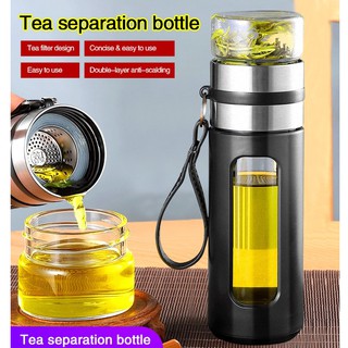 ready stock teabottle cup Explosion-proof tea-water separation double-layer anti-scalding glass Tea cup