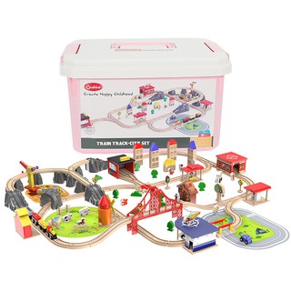 Bebamour Wooden Train Tracks Set for Kids, Toddler Boys and Girls 3, 4, 5 Years Old and Up
