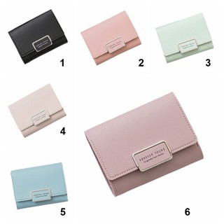 Women Solid Color Fold Over Purse Clutch Wallet Short Card Holder