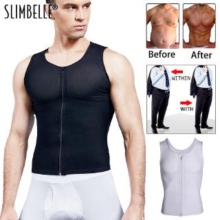 Mens Slimming Body Shaper Zipper Vest Chest Compression Shirt Abs Abdomen Slim Tank Top Undershirt