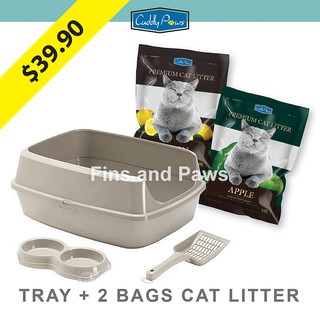 [Cuddly Paws] Cat Litter Starter Kit (Tray, Scoop, Feeding Bowl and 2x10L Cat Litter)