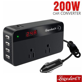 Ready Stock LST Car USB charger with cable adapter socket iPhone iPad charge car office charging 200W Power Inverter DC 12V to 110V AC Car Converter 2 AC Outlets 4 USB Ports Charger Adapter DC to AC Inverter with Digital Display