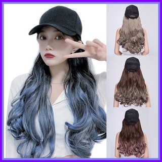 BN💖Baseball Hats with Hair Attached for Women Synthetic Hair Baseball Cap Long Wavy Hair Daily Party