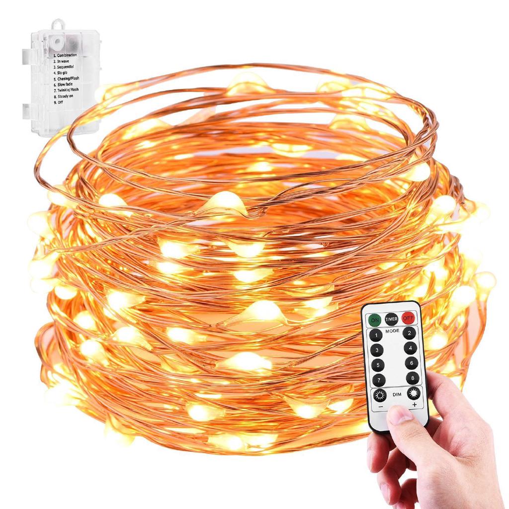 10M 100 LEDs Remote Control 8 Modes Copper Wire Fairy String Lights House Decor