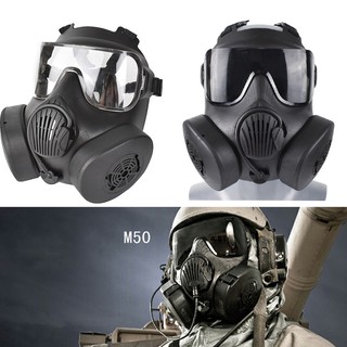 Military Airsoft M50 Fan Gas Mask Protection Double Filter Fan CS Edition Riding Full Face Guard