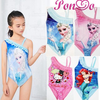 2-8Yrs Girls Frozen Swimsuit Kids Swimming Wear Sleeveless Off Shouler Mermaid Princess Costume
