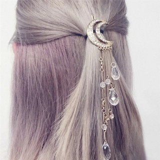 Rose Gold Moon Crystal Rhinestone Beads Dangle Hairpin Hair Clip Women Jewelry