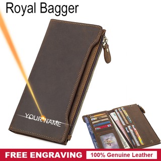 Royal Bagger RFID Block Retro Europe Crazy Horse Leather Long Wallets For Men Business Casual Hand Bag Purse Genuine Cow Leather Clutch Bag Wallet