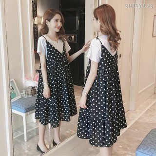 Maternity summer wear short-sleeved dress 2020 han edition loose hot mama two new skirt suit brim wave point
