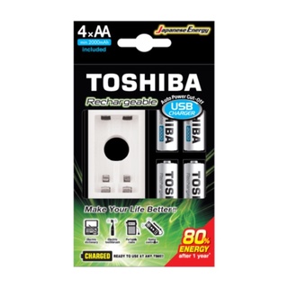 Toshiba Dual Slot USB Charger with 4x AA Ni-MH Rechargeable Battery