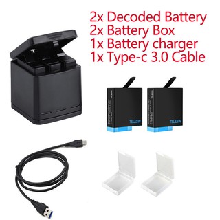 TELESIN 2pcs Upgraded Battery + Charger Box Charging Kit Hub Decoded Batteries for GoPro HERO 8 7 6 5 BLACK