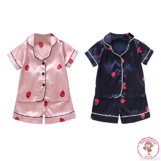HOT Baby Kids Boys Girls Strawberry Short Sleeve Tops+Shorts Sleepwear Pajamas Set