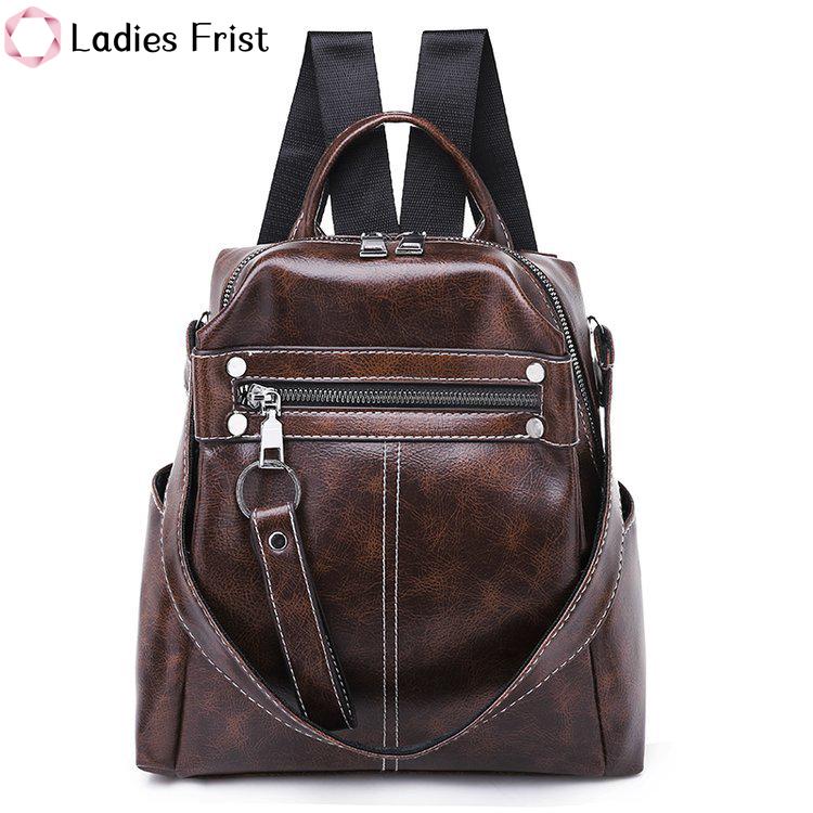 Leather British School Style Women Backpacks Large Capacity Multi-purpose
