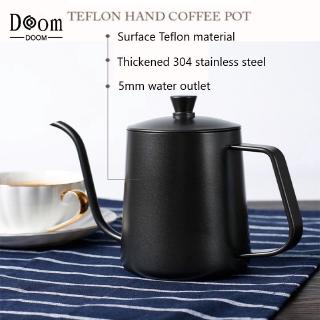 【Ready Stock】 304 Stainless Steel Hand Punch Pot Long Mouth Fine Mouth Coffee Pot Hanging Ear Pot Drip Type Drip Kettle With Lid 【Doom】