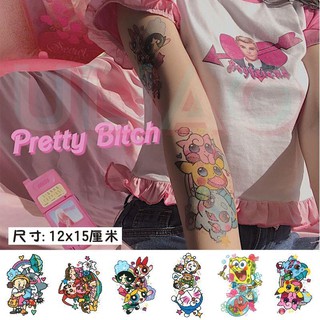 【goods in stock】【trade price】Tattoo stickers 6 Japanese lolita tattoo stickers cartoon flower arm girl cute Pikachu powerpuff policewoman waterproof and durable (1)