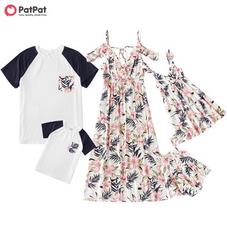 PatPat Mosaic Family Matching Floral V-neck Tank Dresses and Raglan Sleeves T-shirts