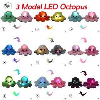 Tiktok LED Luminous Octopus Reversible Flip Stuffed Octopus Plush Doll Soft Simulation Reversible Plush Toy