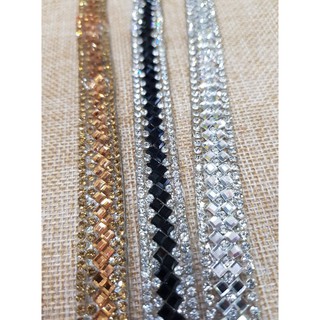 [Shop Malaysia] Iron On Rhinestones lace DIY Decorative Chain Stone Lace 高档钻链 |100cm | tailoring
