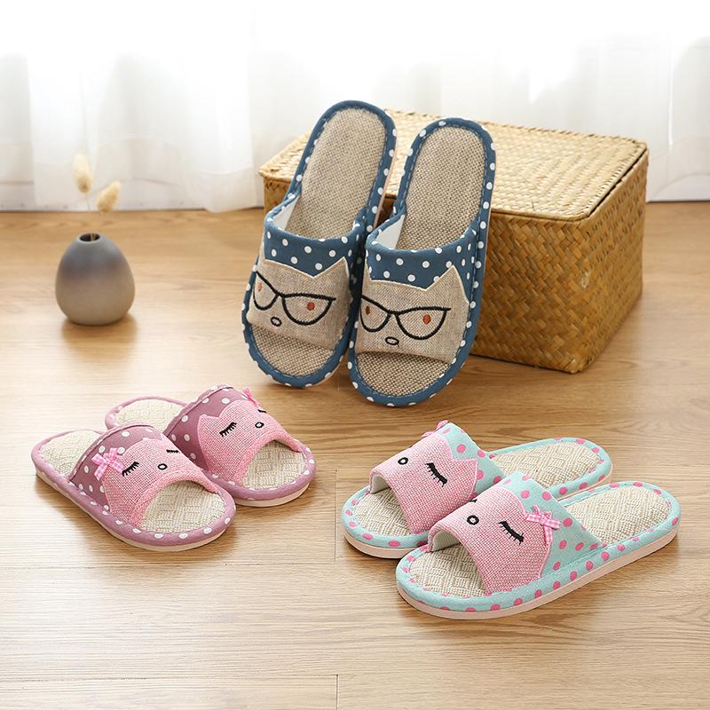 Cartoon flax home slippers bedroom slippers couples slippers (1)