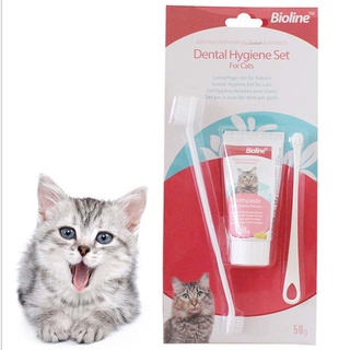 Bioline Dental Care Set Cheese Flavour Toothpaste 50g with 2 Toothbrush For your cats