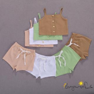♛loveyourself1♛-Baby Girl Simple Solid Color Elastic Waist Single Breasted Decoration Summer Clothing