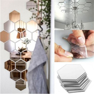 12pcs/set Creative 3D Mirror Removable Hexagon Acrylic Mirrored Wall Stickers DIY Art Gift Home Decoration