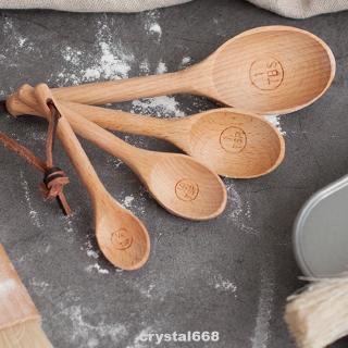 Wooden Measuring Spoons Solid Natural Beechwood Spoon Wood Soup Set for Kitchen Coffee Baking
