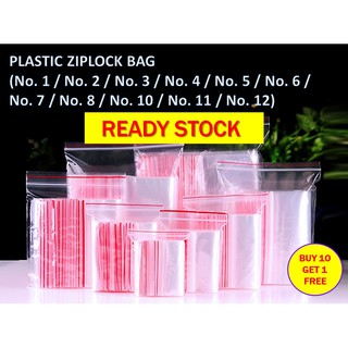 Plastic Ziplock Bag (No. 1/No. 2/No. 3/No. 4/No. 5/No. 6/No. 7/No. 8/No. 10/No. 11/No. 12) - Buy 10 Get 1 Free