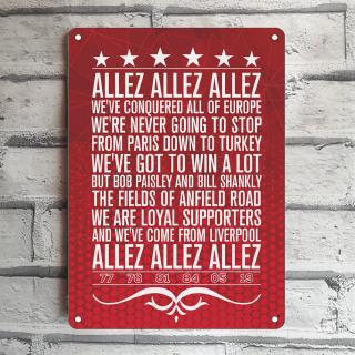 Allez Allez Allez Song Liverpool Football Club Wall Art Poster Metal Tin Sign Wall Decor Sign