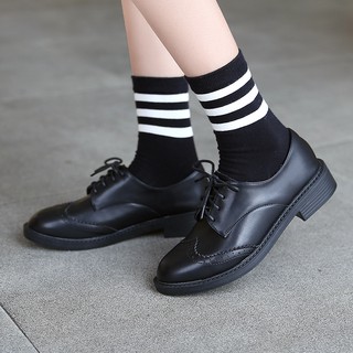 Brock leather shoes thick-soled shoes OL increased shoes retro Oxford Martin shoes lace up flat women' shoes
