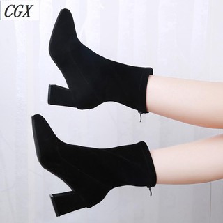 Autumn and winter single boots pointed boots high heels thin legs thick with ela