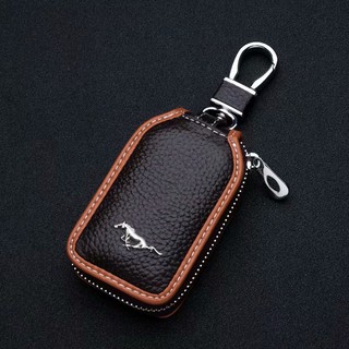 Mustang Car KeyChain Cover Leather Key Fob Case Coin Holder Keyring bag Zipper