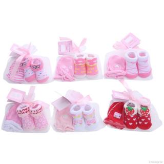 Casual Newborn Baby Cute Striped Polka Dot Non-Slip Cotton Mid Stockings And Gloves Set