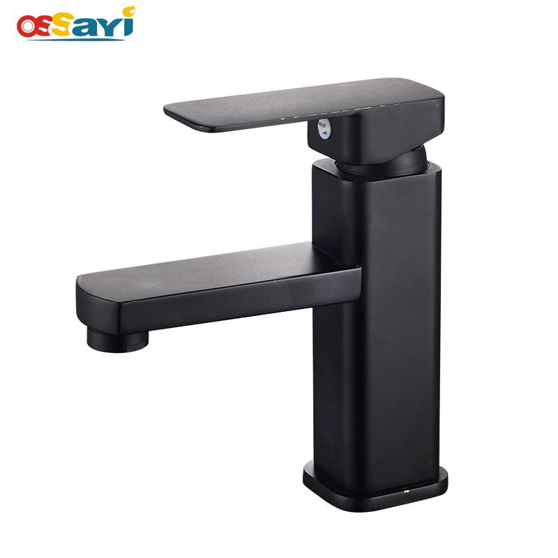 Ossayi Modern Black Basin Faucets Bathroom Sink Tap Brass Mixer Hot Cold Water Faucets