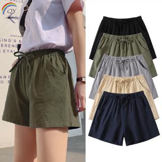 Women Cotton And Linen Shorts Loose Sports Casual Elastic High Waist Plus Size Shorts