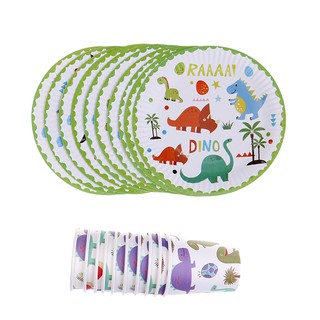 10pcs Dinosaur theme paper plates disposable paper cups birthday party decor WithBetterDeal.sg