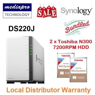 Synology DS220j 2-Bay NAS + 2 x TOSHIBA N300 7200RPM HDD - DiskStation - Local Distributor Warranty