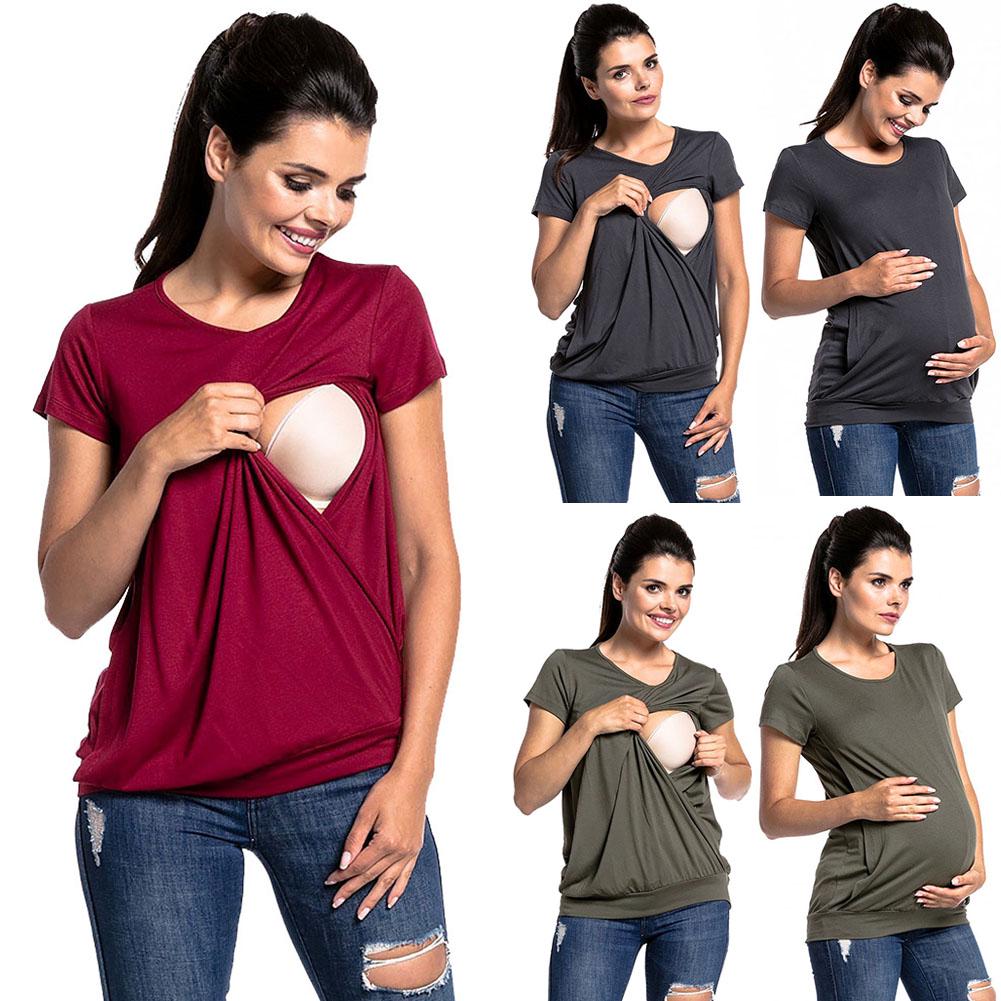 Maternity Woman Clothes Short Sleeve Breastfeeding Nursing T-shirt Top Loose HOT