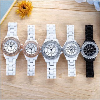 ⌚️Branded ceramic 35/40mm couple watches luxury and simple Allah digital scale boutique men's and women's watches fashionable personality ceramic diamond-studded women's watch quartz waterproof men's watch