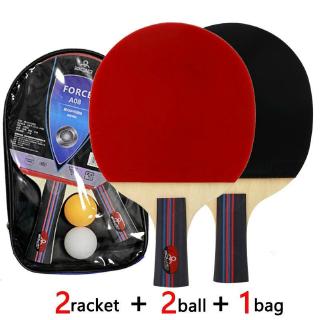 2PCS Rubber Table Tennis Bat Racket Ping Pong Paddle Set with Carry Case and 2 Balls Short / Long Handle