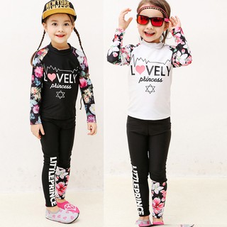 3-11Y Girl Swimming Suit Kids 2pcs Tops&Pants Floral Long Sleeved Muslimah Swimwear