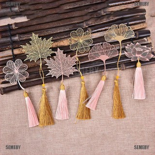 SEMEBY Chinese Style Creative Metal Bookmark Lotus With Tassel For Book Reading Gift