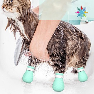 SM01 4Pcs Anti-Scratch Cat Foot Shoes Silicone Pet Grooming Claws Covers for Home Bathing Shaving (1)