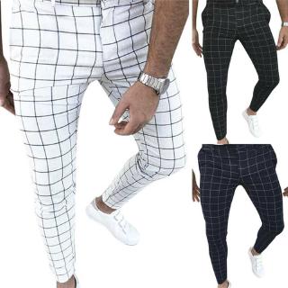 Pants For Men Pocket Plaid Slim Fit Work Formal Check Business